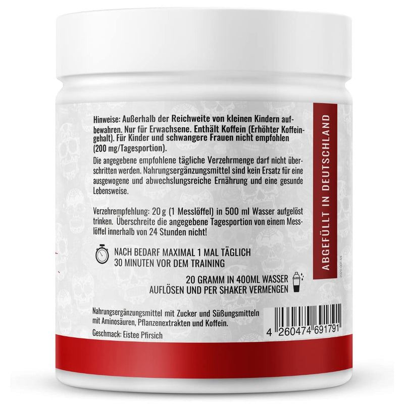 FIRST BLOOD Pre Workout Fitness Booster with L-Arginine + Citrulline + Beta Alanine + Caffeine 370g starter booster iced tea peach flavor FIST BLOOD - ICE TEA PEACH SOUR - NewNest Australia