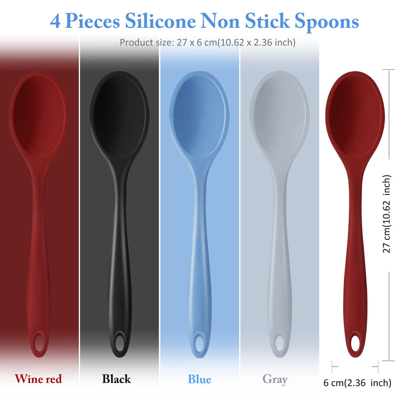4 Pieces Silicone Mixing Spoon Heat Resistant Silicone Basting Spoon Utensil Spoon Non Stick Serving Spoon for Mixing, Baking, Serving (Red, Black, Blue, Gray) Red, Black, Blue, Gray - NewNest Australia
