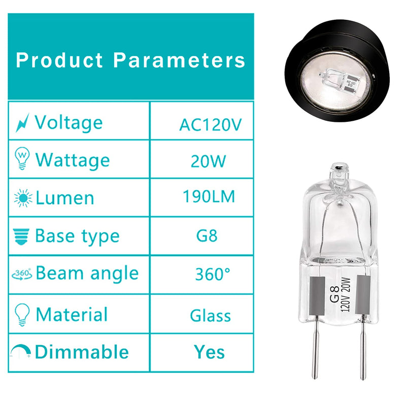 G8 Halogen Light Bulbs 20W 120V Xenon Under Cabinet Lighting Replacements G8 Base 2Pin T4 JCD Type (10Pack) 20.0 Watts - NewNest Australia