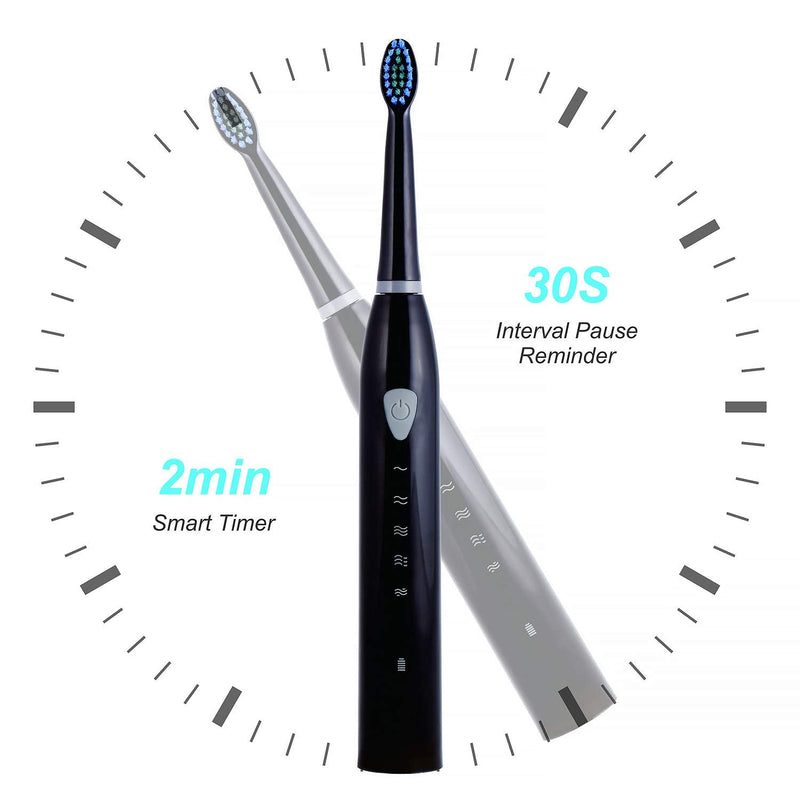 Rechargeable Electric Sonic Toothbrush for Adults 5 Modes Electric Travel Toothbrush with 2 Mins Timer and 4 Brushheads, for Daily Tooth Whitening and Oral Care (Black) Black - NewNest Australia