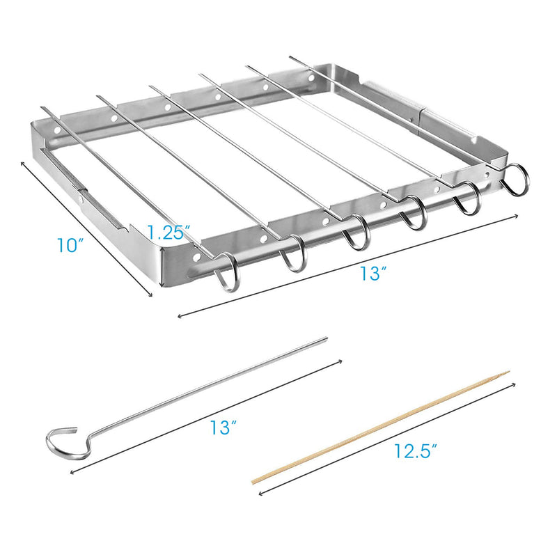 NewNest Australia - Unicook Heavy Duty Stainless Steel Barbecue Skewer Shish Kabob Set, 6pcs 13" L Skewer and Foldable Grill Rack Set, Durable and Reusable, Bonus of 50pcs 12.5" L Bamboo Skewers for Party and Cookout 