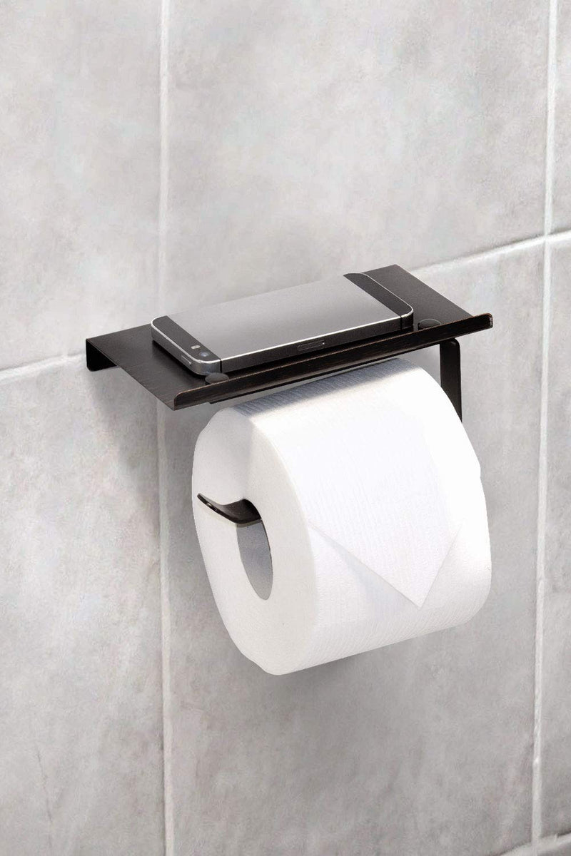 Neater Nest Reversible Toilet Paper Holder with Phone Shelf, Modern Style (Oil Rubbed Bronze, Single) Oil Rubbed Bronze 1-Roll - NewNest Australia