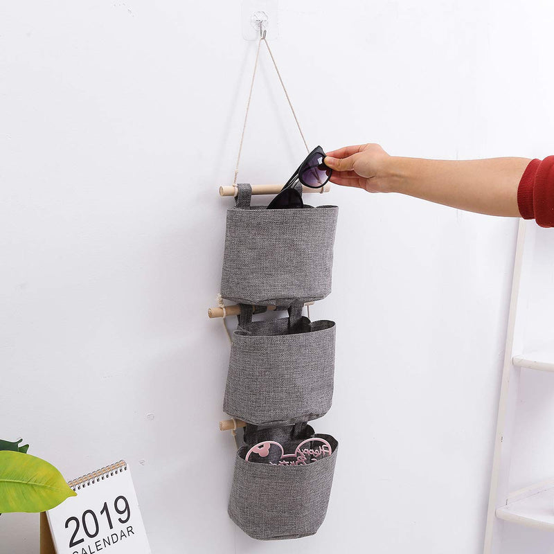 NewNest Australia - AARainbow 1 Pack Cotton Linen Fabric Closet Detachable Foldable Washable Hanging Storage Bag with 3 Pockets Over The Wall Door Organizer for Room Bathroom (Gray) Gray 