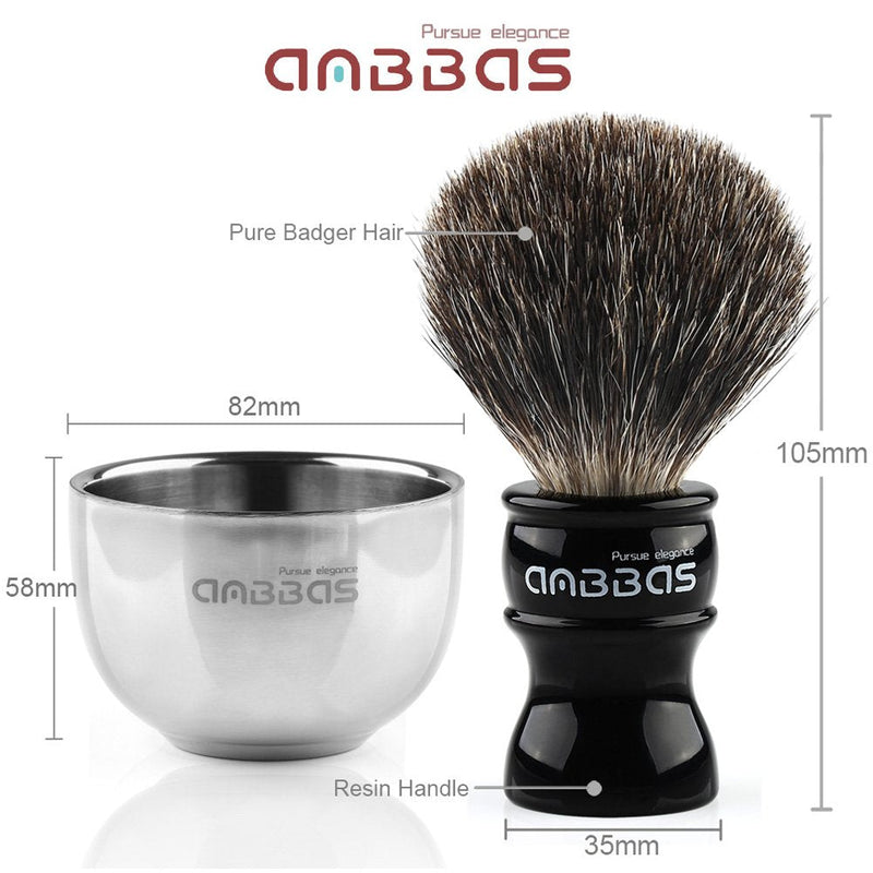 4in1 Shaving Set, Anbbas Black Badger Hair Shaving Brush Resin Handle and Acrylic Thicken Shaving Stand,Stainless Steel Shaving Bowl and Goat Milk Soap for Men Wet Shave Gift - NewNest Australia