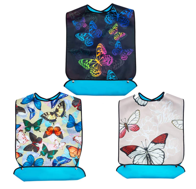 Bacaby 3 Pack Adult Bibs for Eating,Butterfly Washable Reusable Clothing Protector for Elderly Women 33.5" x 18" - NewNest Australia