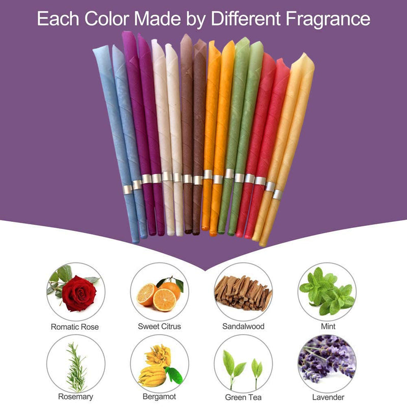 Natural Ear Candles, Beeswax Candle Cones, Fragrance Organic Plant Material, Hollow Cone Candles, Pack Of 16 (8 Colors), Hollow Cone Candles With 8 Protective Discs - NewNest Australia