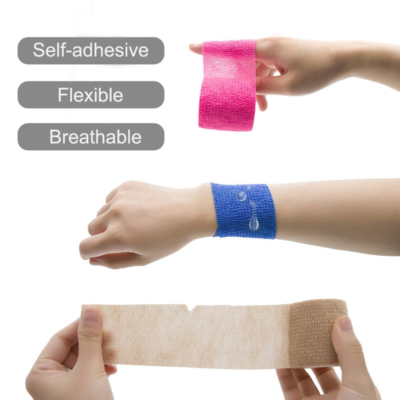 GooGou Self Adherent Wrap Bandages Self Adhering Cohesive Tape Elastic Athletic Sports Tape for Sports Sprain Swelling and Soreness on Wrist and Ankle 8PCS 2 in X 14.7 ft (Blue) Blue - NewNest Australia