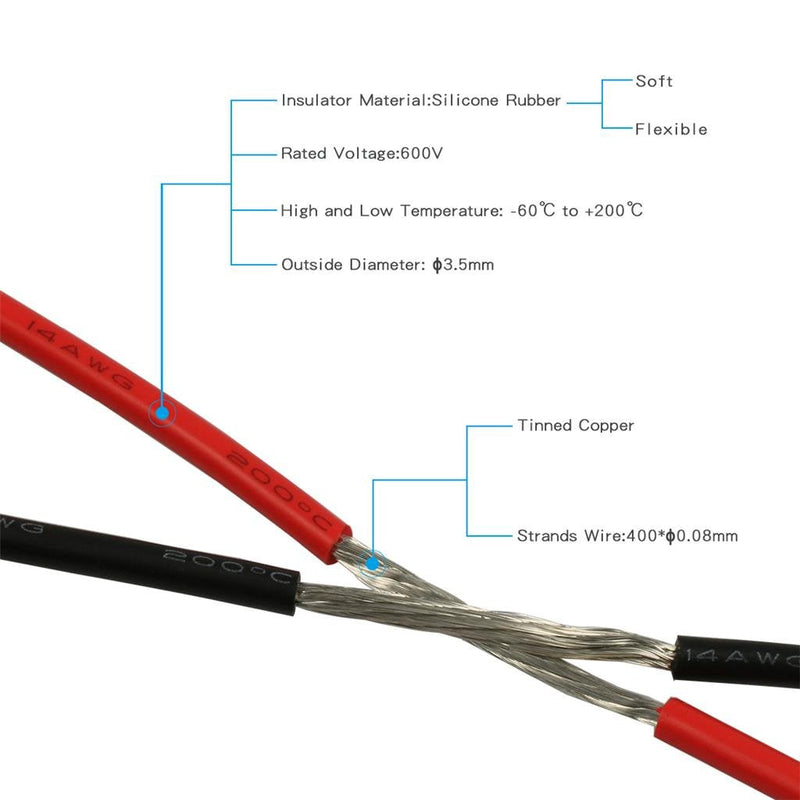 BNTECHGO 14 Gauge Silicone Wire Spool 20ft Red and 20ft Black Flexible 14 AWG Stranded Copper Wire 14 AWG silicone wire 20ft and 20ft silicone wire red 20ft and black 20ft - NewNest Australia