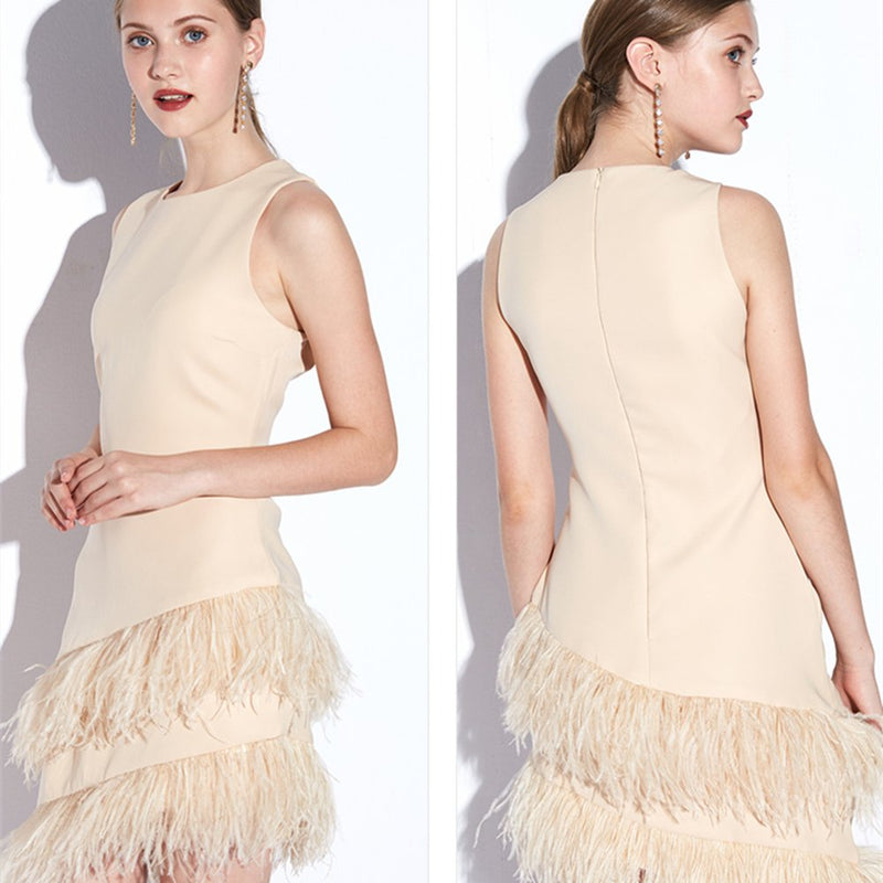 FQTANJU 2 Yards Soft & Natural Ostrich Feathers Fringe Trims Ribbon Used for Dress, Sewing, Craft Clothing, Lighting Decoration, Clothing DIY, etc. (Beige) Beige - NewNest Australia