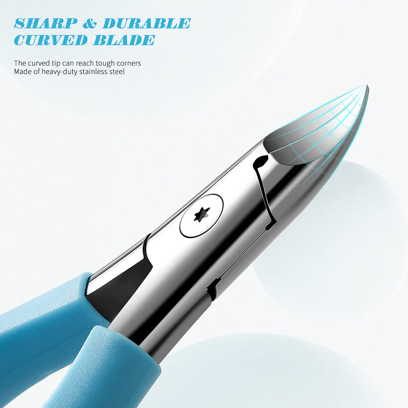 FVION Toenail Clippers for Thick Nails - Long Handle Nail Clippers for Thick Nails, Wide Jaw Ingrown Toenails Clippers, Slight Curved Blade Pointed Tip Ingrown Toenail Tool - Blue - NewNest Australia