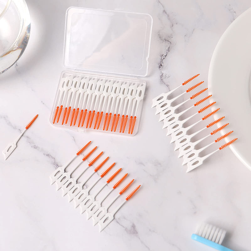 Prasacco 40 Pieces Interdental Brushes Teepee Brush Toothpicks Tooth Floss Picks in Orange with Storage Case Teeth Cleaner Interdental Floss Sticks Tooth Cleaning Tool - NewNest Australia