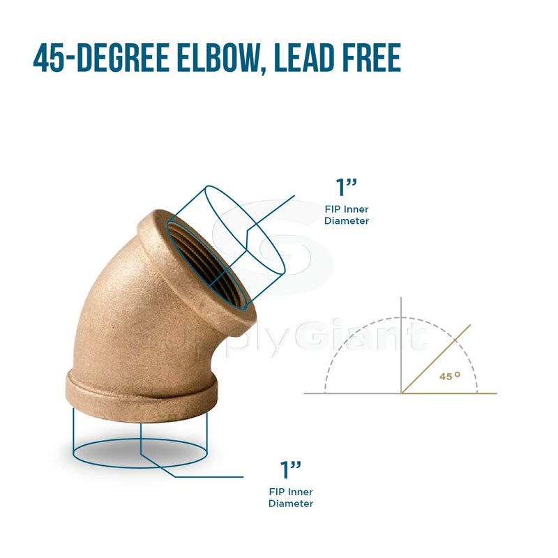 Supply Giant CSGM0100 1 45-Degree Elbow with Female National Taper Threads, Lead Free Brass Pipe Fitting, Durable, Higher Corrosion Resistance, Economical & Easy to Install, 7 - NewNest Australia