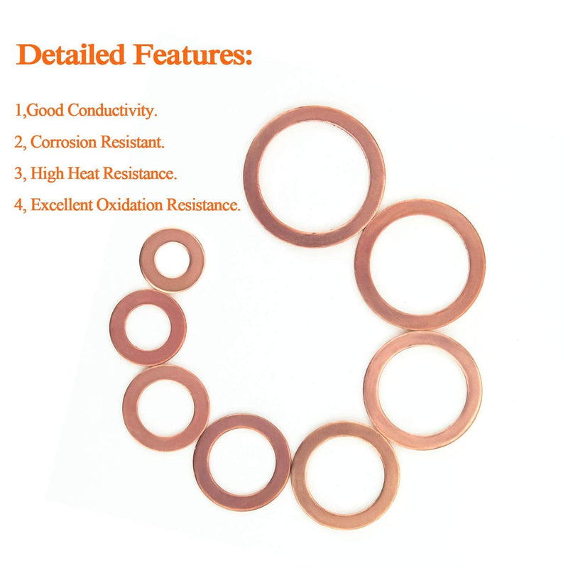 Copper Washer Assortment Set, HELIFOUNER 300 Pieces 12 Sizes Copper Metric Sealing Washers Kit - NewNest Australia