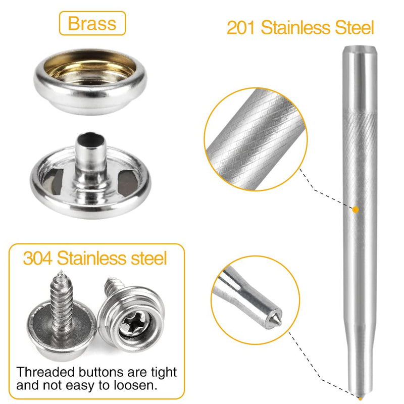 Crafts Man 150 PCS Canvas Snap Kit Tool,Metal Screws Snaps Marine Grade 3/8" Socket Stainless Steel Boat Canvas Snaps with 2 Pcs Setting Tool for Boat Cover Furniture (150 pcs) - NewNest Australia