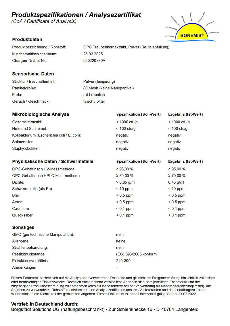 Premium OPC grape seed extract, powder, 95% (70% according to HPLC), 250 g powder in a bag, Bonemis® - NewNest Australia