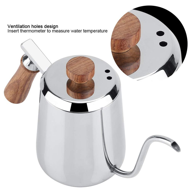 304 Stainless Steel Gooseneck Pour Over Coffee Kettle, 350/600ml Drip Coffee Pot with Long Gooseneck Spout, Wooden Lid and Wooden Handle (350ml) 350ml - NewNest Australia