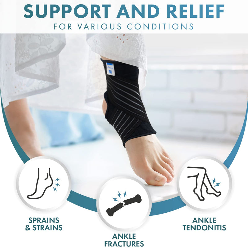 Actesso Ankle Support Sleeve with Strap - The Ultimate Support for Weak Ankles, Sprains and Sports Injury. Ideal for Men & Women & Left or Right (M (Pack of 1), Black) M (Pack of 1) - NewNest Australia