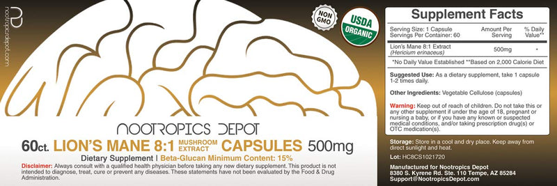 Lions Mane Mushroom Capsules | 8:1 Whole Fruiting Body Dual Extract | 500mg | 60 Count | Hericium erinaceus 60 Count (Pack of 1) - NewNest Australia