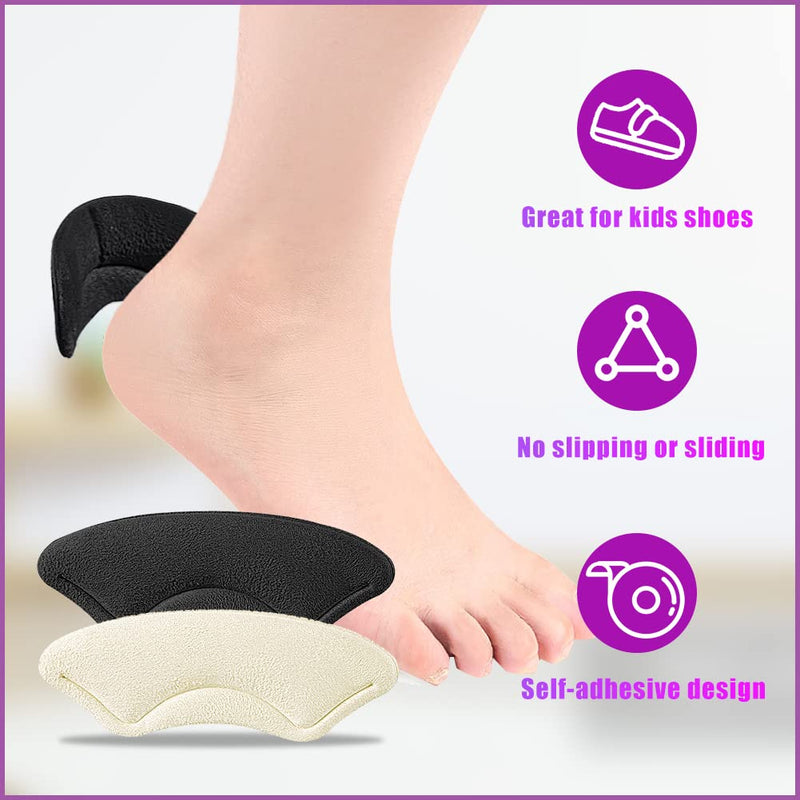 Pack of 12 Heel Pads for Children, Soft and Sticky Heel Holder, Children's Heel Pads for Too Large Shoes, Shoe Reducer, Small Heel Protector for Girls and Boys (Black + Beige) - NewNest Australia