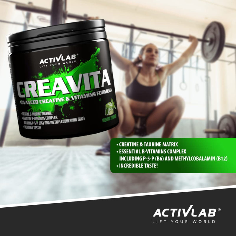 Activlab Creavita 300G | 30 Servings | Mohito Flavor | Creatine, Taurine, B Vitamins | Strength Increase | Powder | 3X Laboratory Tested | Matrix For Bodybuilding | Includes Measuring Cup - NewNest Australia