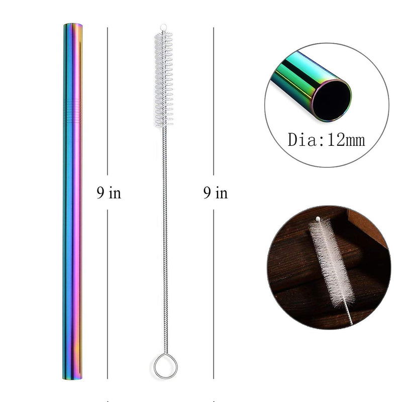 ALINK Extra Wide Metal Reusable Straws, Stainless Steel Drinking Straws 4 Set - Boba Smoothie Straws, 12mm Jumbo Bubble Tea Straws with Cleaning Brush & Carrying Case(Rainbow) - NewNest Australia