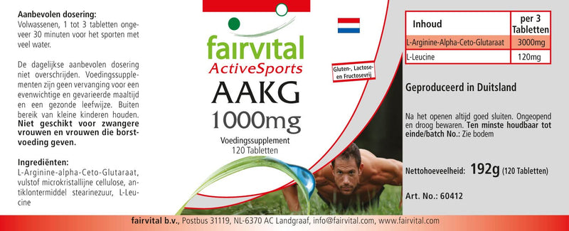 Fairvital | AAKG 1000mg - L-Arginine Alpha-Keto-Glutarate - HIGH DOSE - VEGAN - 120 tablets - NewNest Australia