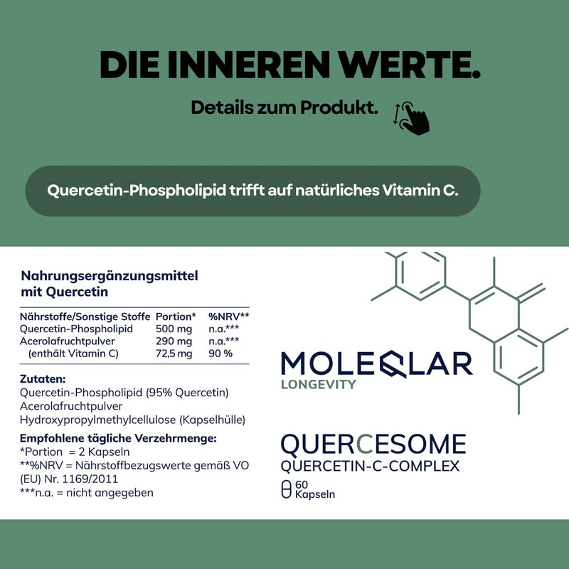 MoleQlar high-dose quercetin capsules - 60 capsules of premium quercetin C complex - 500 mg quercetin phospholipid per serving - 20x better bioavailability than powder - NewNest Australia