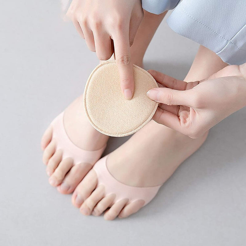 Foot Pads(3pairs) Reusable Soft Ball of Foot Cushions Forefoot Pads for Women Prevention Pain Relief Honeycomb Fabric Foot Pads Toe Socks, 5 Toes, Sweat Absorbent, Non-Slip, Foot Cover, Inner Socks Black White Apricot - NewNest Australia