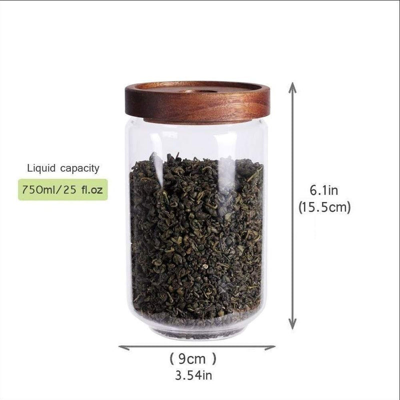 NewNest Australia - Glass Tea Canister, 25 FL OZ/ 750ml Bulk Food Storage Jar with Airtight Acacia Lid, Glass Food Container for Loose Leaf Tea, Coffee Bean, Weed(6 inch high) 6inch 