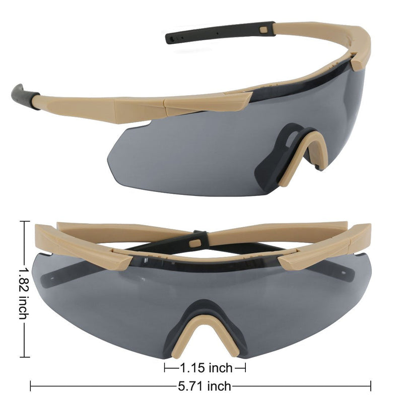 Xaegistac Tactical Eyewear 3 Interchangeable Lenses Outdoor Unisex Shooting Glasses Khaki Frame - NewNest Australia