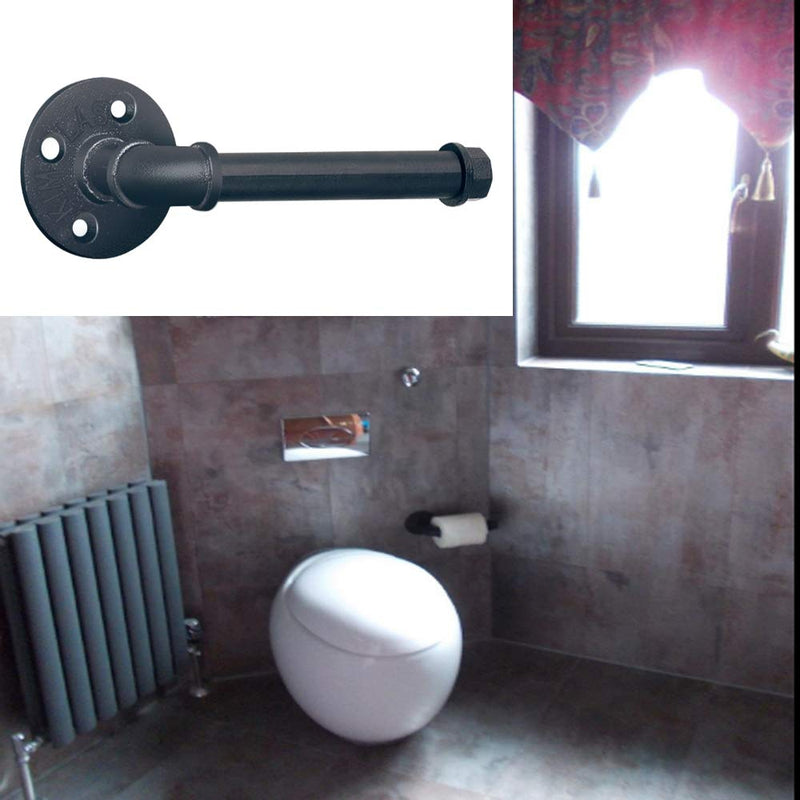 SUNMALL Toilet Paper Holder,Heavy Duty Industrial Iron Pipe Roll Tissue Holder Towel Racks with Hardware for Bathroom, Bedroom, Kitchen,Modern Electroplated Finish Black - NewNest Australia