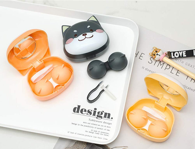 Entonic Contact Lens Case Cute Shiba Inu Design Contact Lens Box With Mirror Tweezers, Portable Contact Lens Holder Storage Container Eye Care Kit For Home And Travel (Orange), Orange - NewNest Australia