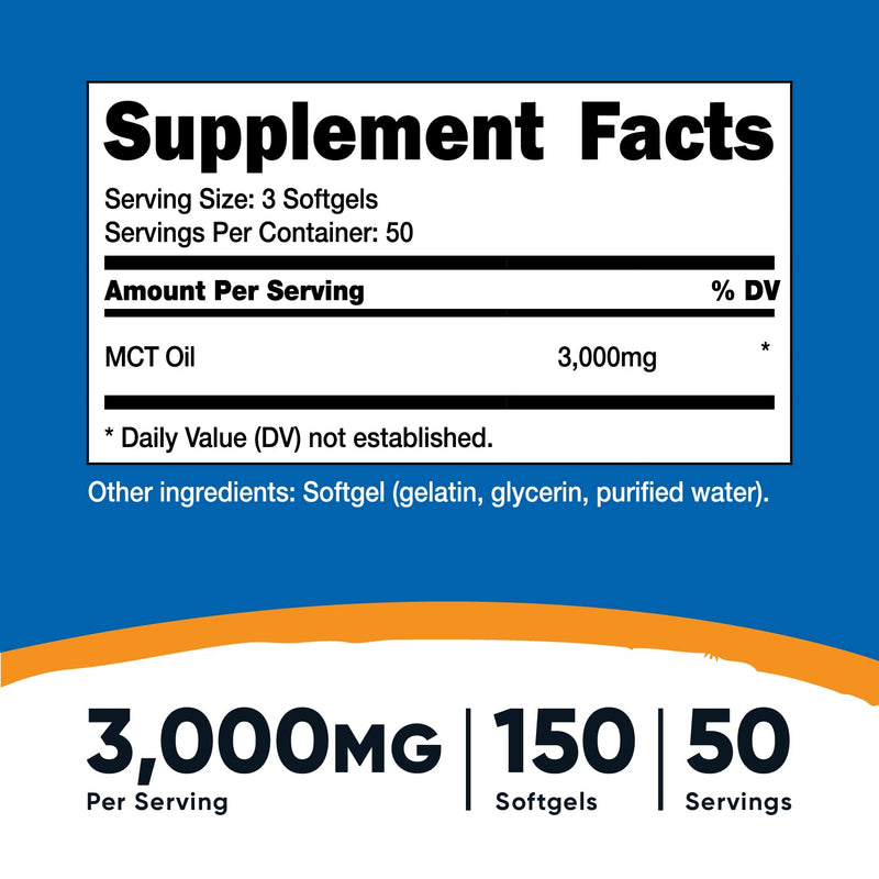 Nutricost MCT Oil Softgels 1000mg, 150 SFG (3,000mg Serv) - Great for Keto, Ketosis, and Ketogenic Diets 150 Count (Pack of 1) - NewNest Australia