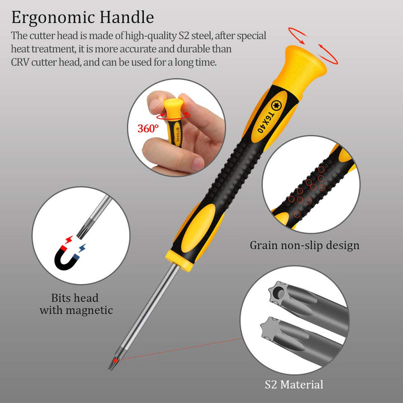 Kingsdun 12 in 1 Torx Screwdriver Sets with T3 T4 T5 T6 T7 T8 T10 Star Screwdrivers, Stainless Steel Tweezers & Philip Slotted Magnetic Screwdrivers for Phone/Mac/Computer Repairing Yellow - NewNest Australia