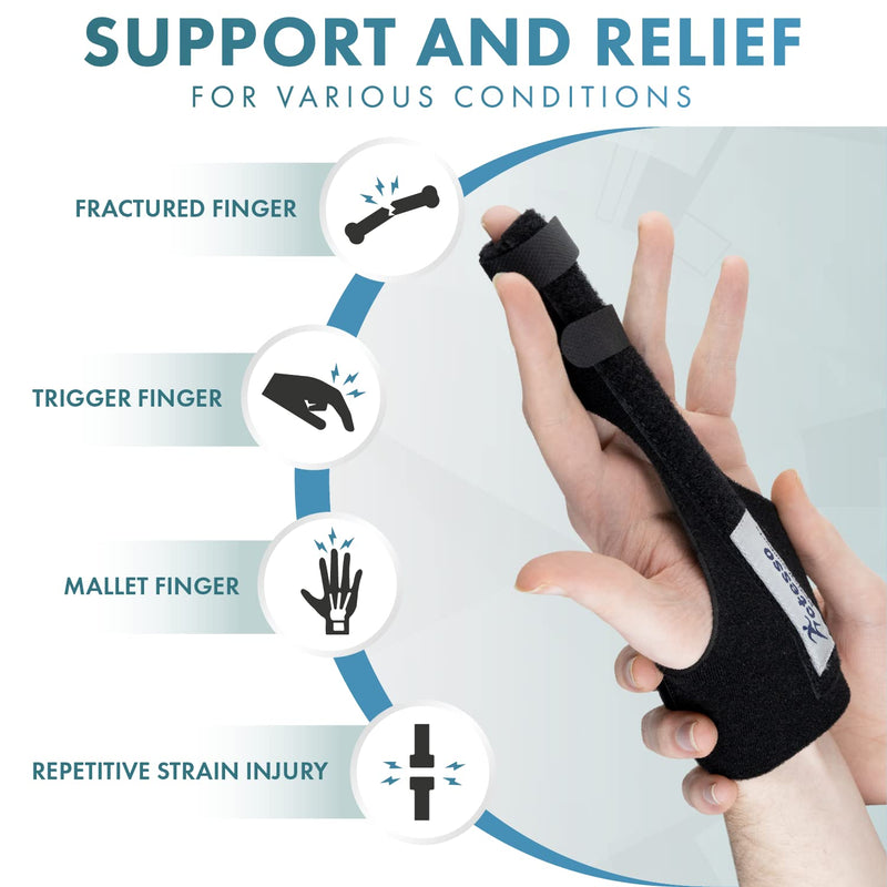 Actesso Enhanced Broken Finger Splint - Support for Trigger, Mallet, Arthritis, RSI (Repetitive Strain Injury), Small Middle Index Ring (One Size, Black) One Size - NewNest Australia
