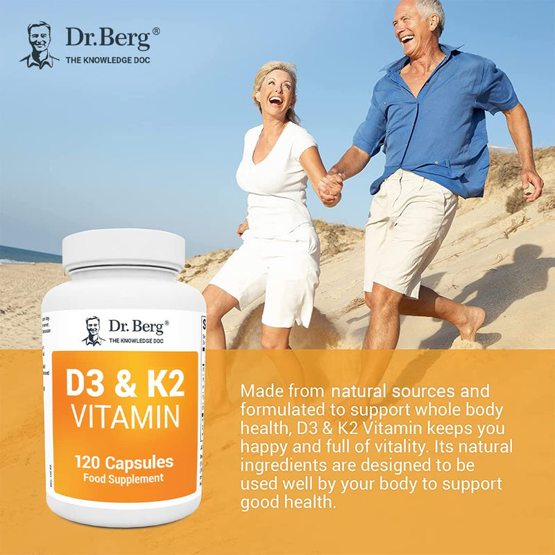 Dr. Berg's D3 & K2 Vitamin - D3K2 Supplement for Normal Joints, Bone & Ligaments Support - 2000 IU of Vitamin D3 & 50 mcg of Vitamin K2 MK7-120 Capsules - NewNest Australia