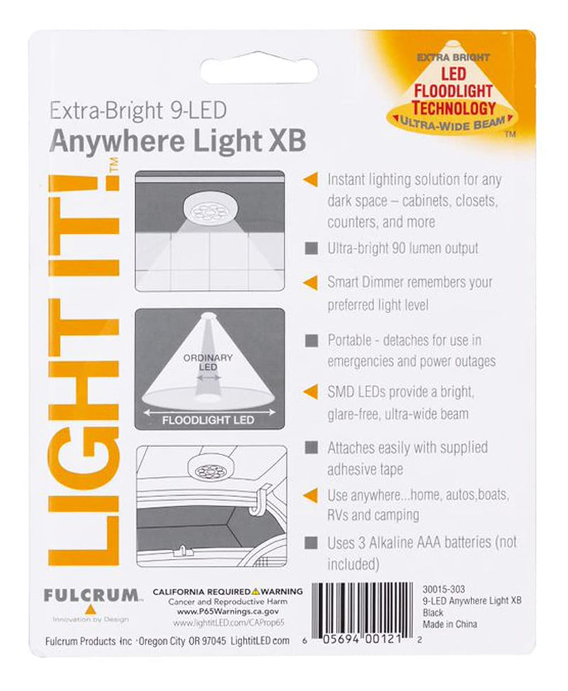 LIGHT IT! By Fulcrum, 30015-303 9-LED Anywhere Light XB, Black, Single pack - NewNest Australia