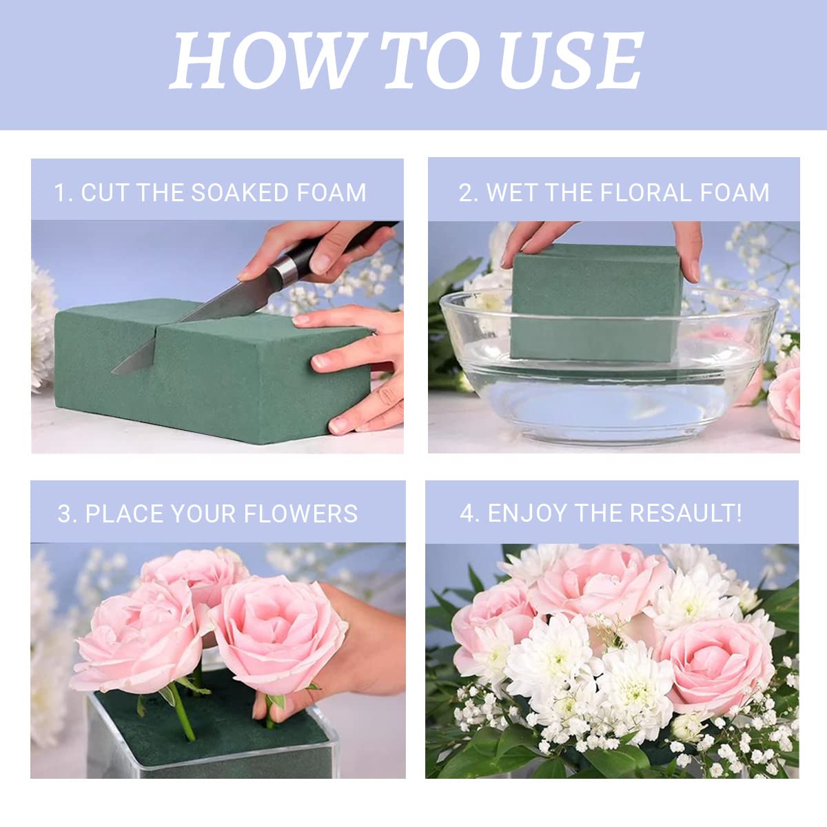 Floral Foam Blocks | Florist Flower Styrofoam Green Bricks Applied Dry or Wet | Set of 2