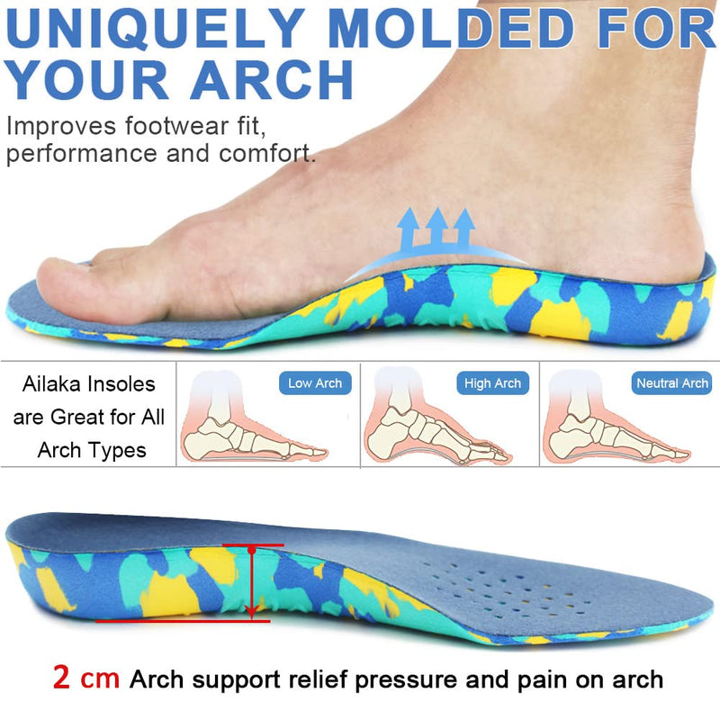 Ailaka Kids Orthotic Cushioning Arch Support Shoe Insoles, Children EVA Foam Inserts for Flat Feet, Plantar Fasciitis, Blue, 11.5/13 UK Child - NewNest Australia