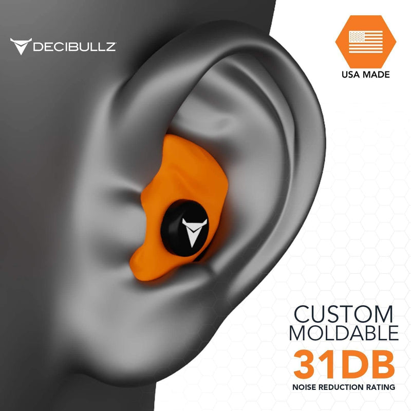 Decibullz - Custom Molded Earplugs, 31dB Highest NRR, Comfortable Hearing Protection for Shooting, Travel, Work and Concerts Orange - NewNest Australia