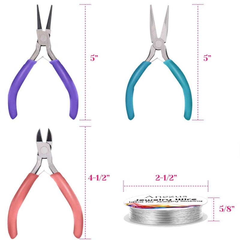 Anezus 7 Pcs Jewelry Pliers and Jewelry Beading Wire Tools Set Includes Needle Nose Pliers, Round Nose Pliers, Wire Cutters and Craft Wire for Jewelry Repair Making Supplies - NewNest Australia