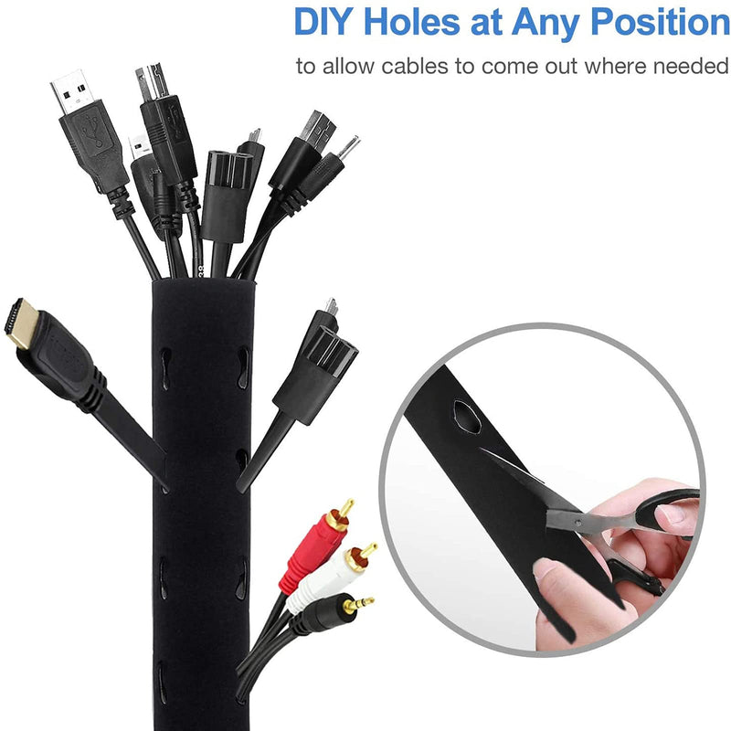 [4 Pack] JOTO Cable Management Sleeve, 19-20 Inch Cord Organizer System with Zipper for TV Computer Office Home Entertainment, Flexible Cable Sleeve Wrap Cover Wire Hider System -Black Black - NewNest Australia