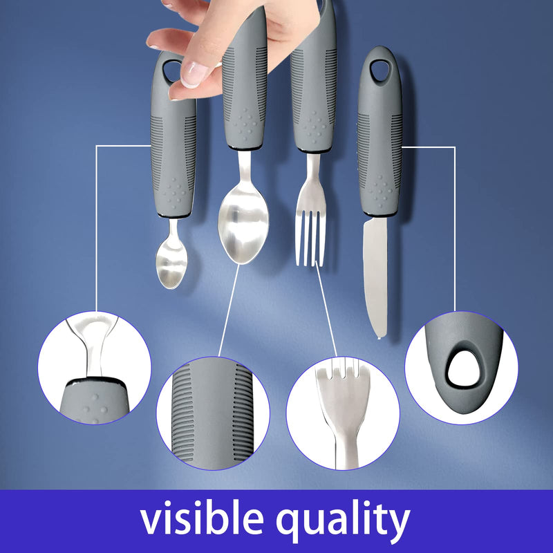 Yuflen 4Pcs Grey Disability Aids Cutlery Sets Extra Wide Handles Easy Grip Cutlery Set Soft and Comfortable Grips Cutlery for Disabled,Elderly and Parkinson's Arthritis - NewNest Australia