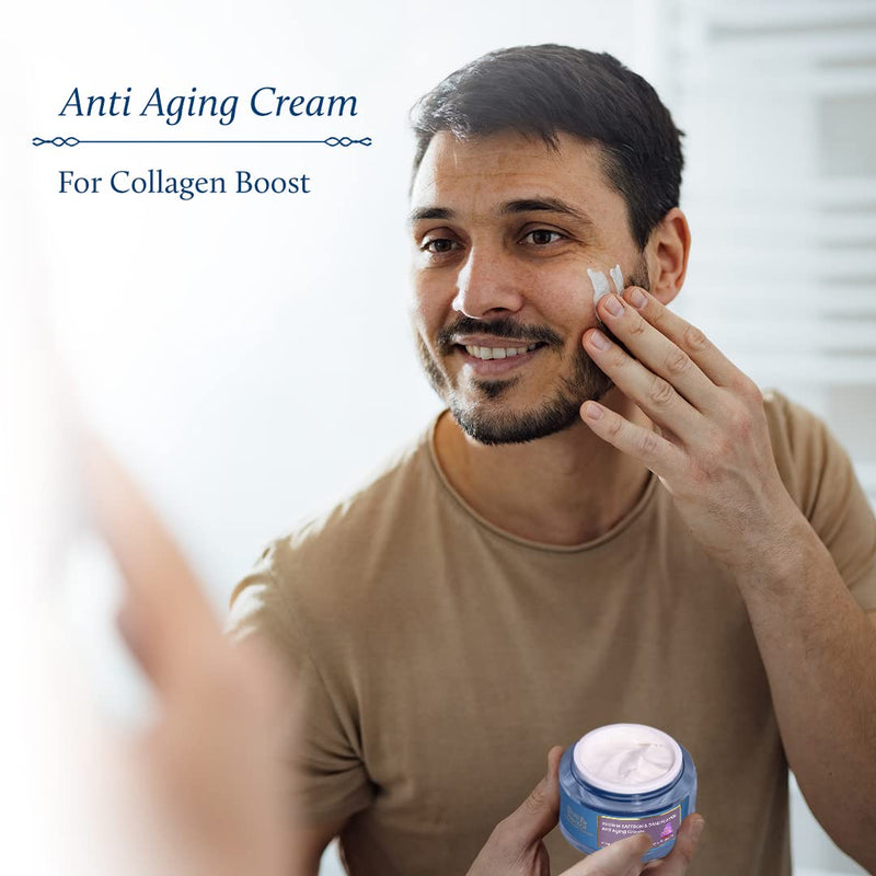 Blue Nectar Men Face Cream, Natural Skin Brightening Cream, Anti Aging Face Cream for Men with Sandalwood, Saffron and Almond Oil (14 Herbs, 50g) - NewNest Australia