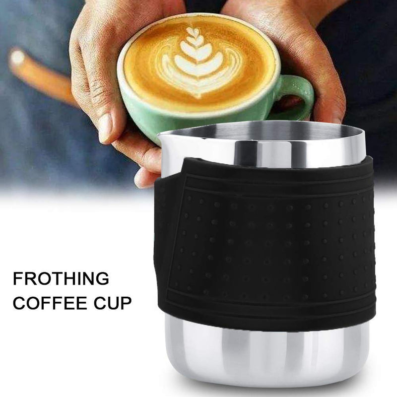 Stainless Steel Milk Frothing Pitcher with Cup Sleeve,12 oz Espresso Steaming Pitcher Frother Jug Milk Frother Cup(Black) - NewNest Australia