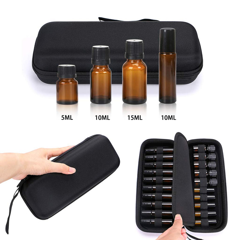 BTSKY 20 Bottles EVA Essential Oil Case, Can Hold 10ml, 10ml Rollers, 5ml - Durable Waterproof Hard Shell Essential Oils Carrying Bag Nail Polish Storage Organizer, Black(Essential Oil not Included) - NewNest Australia