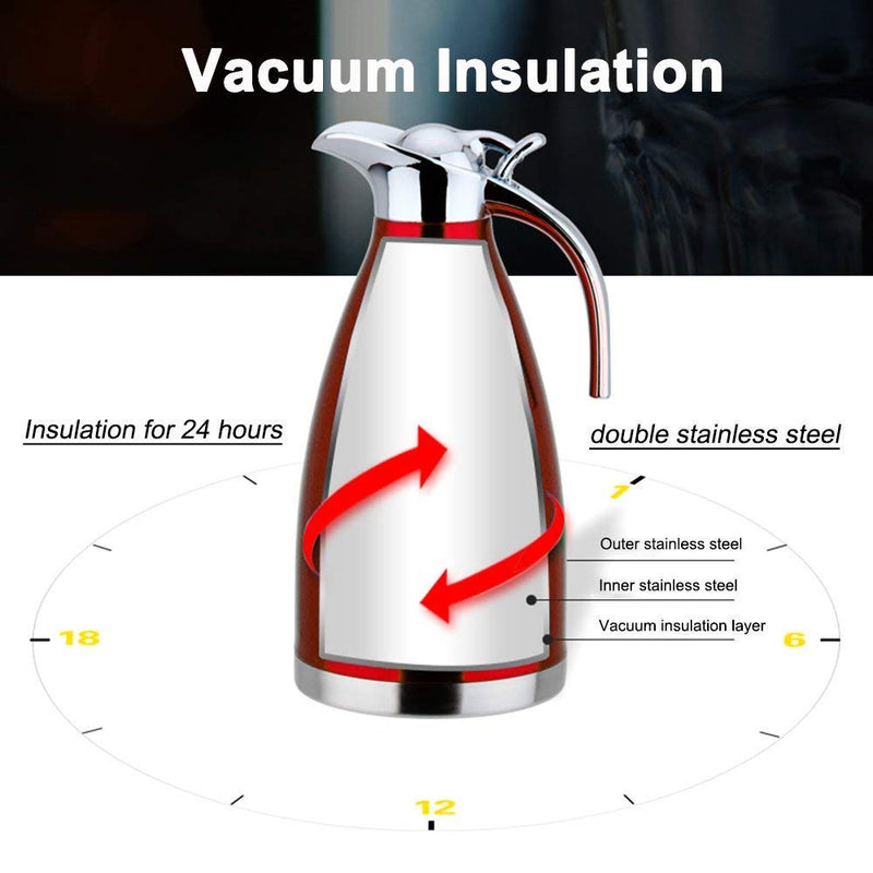 Vacuum Jug 304 Stainless Steel Double-Wall Thermal Carafe Coffee Pot Anti-Leakage Anti-Splashing Juice Milk Tea Pot Insulation (Red, 1L) Red - NewNest Australia