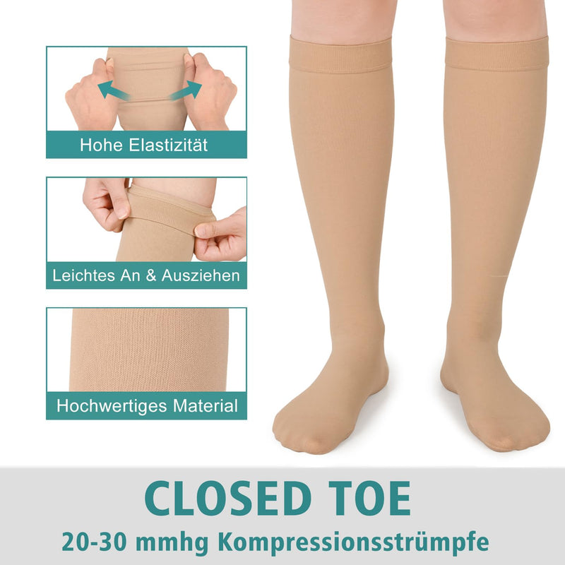 Evolyline Medical compression stockings for women and men, 20-30 mmHg, calf closed toe area, support stockings, compression socks, thrombosis stockings, graduated support for varicose veins edema, beige XL - NewNest Australia