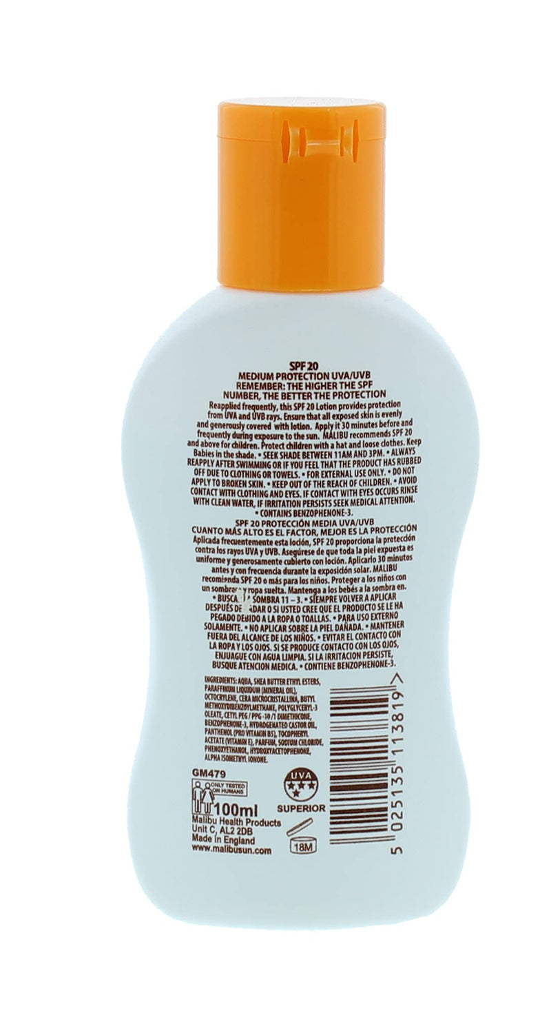 Malibu Medium Protection Water Resistant Vitamin Enriched SPF 20 Sun-Screen Lotion, 100ml 100 ml (Pack of 1) - NewNest Australia