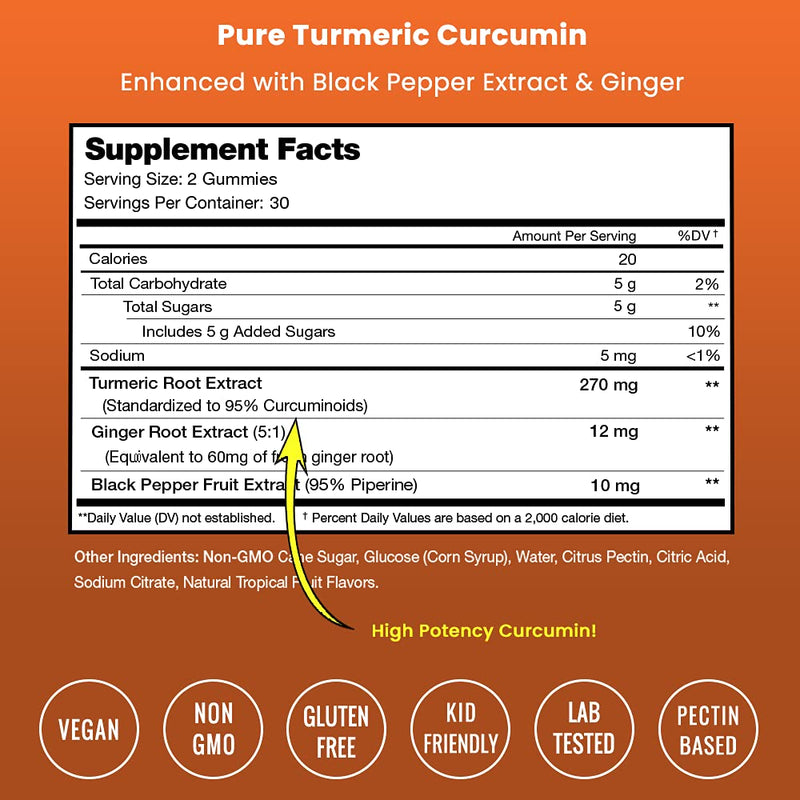 Turmeric Gummies for Adults & Kids with Ginger & Black Pepper Extract | 95% Curcuminoids | Vegan Natural Curcumin Joint Support & Inflammation Supplement | Tumeric Gummy Supplements 1 - NewNest Australia